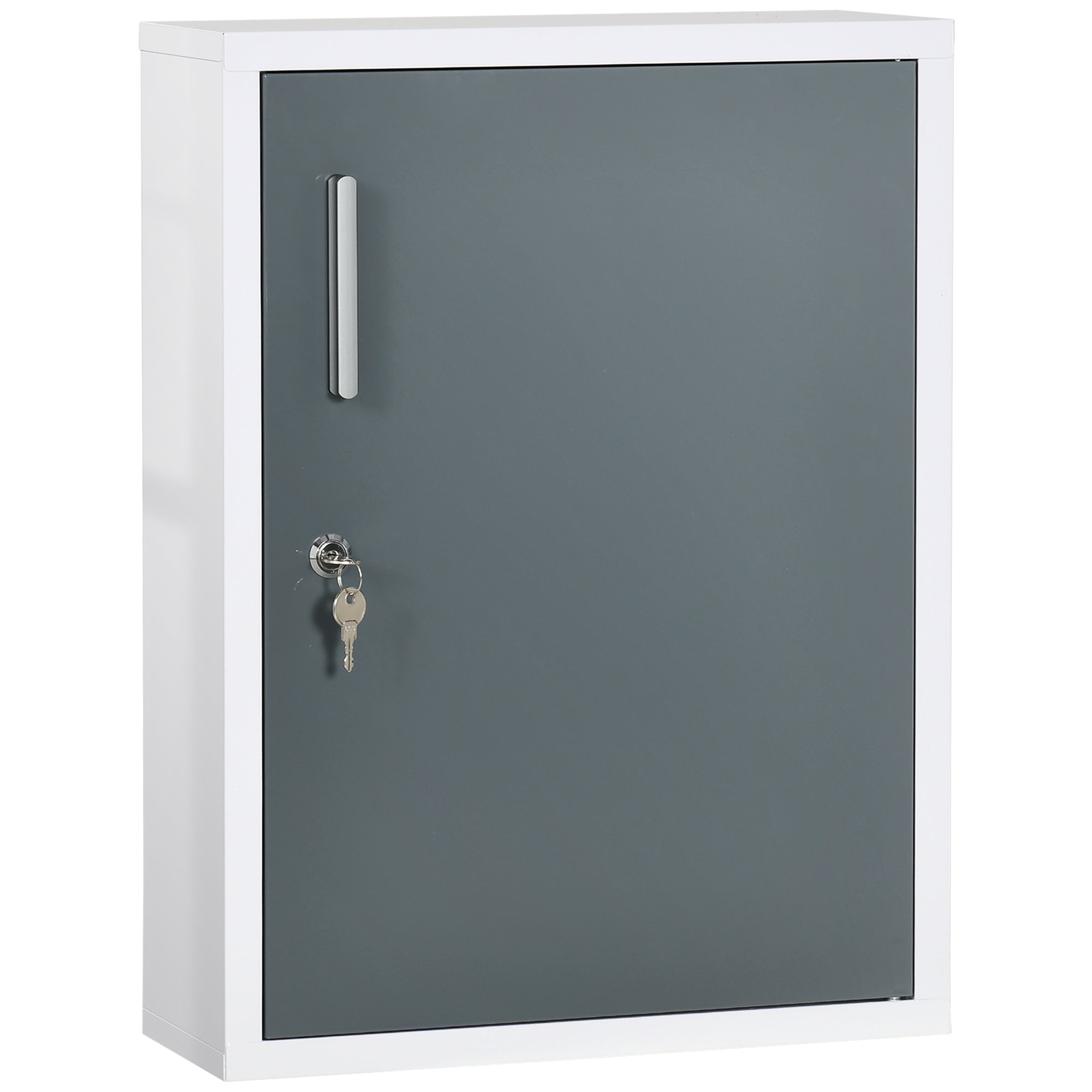 Bathroom Medicine Cabinet with Shelves Inside & On Door, Locking Medical Cabinet for Child & Pet Safety, First Aid Bathroom Wall Cabinet, White and Gray