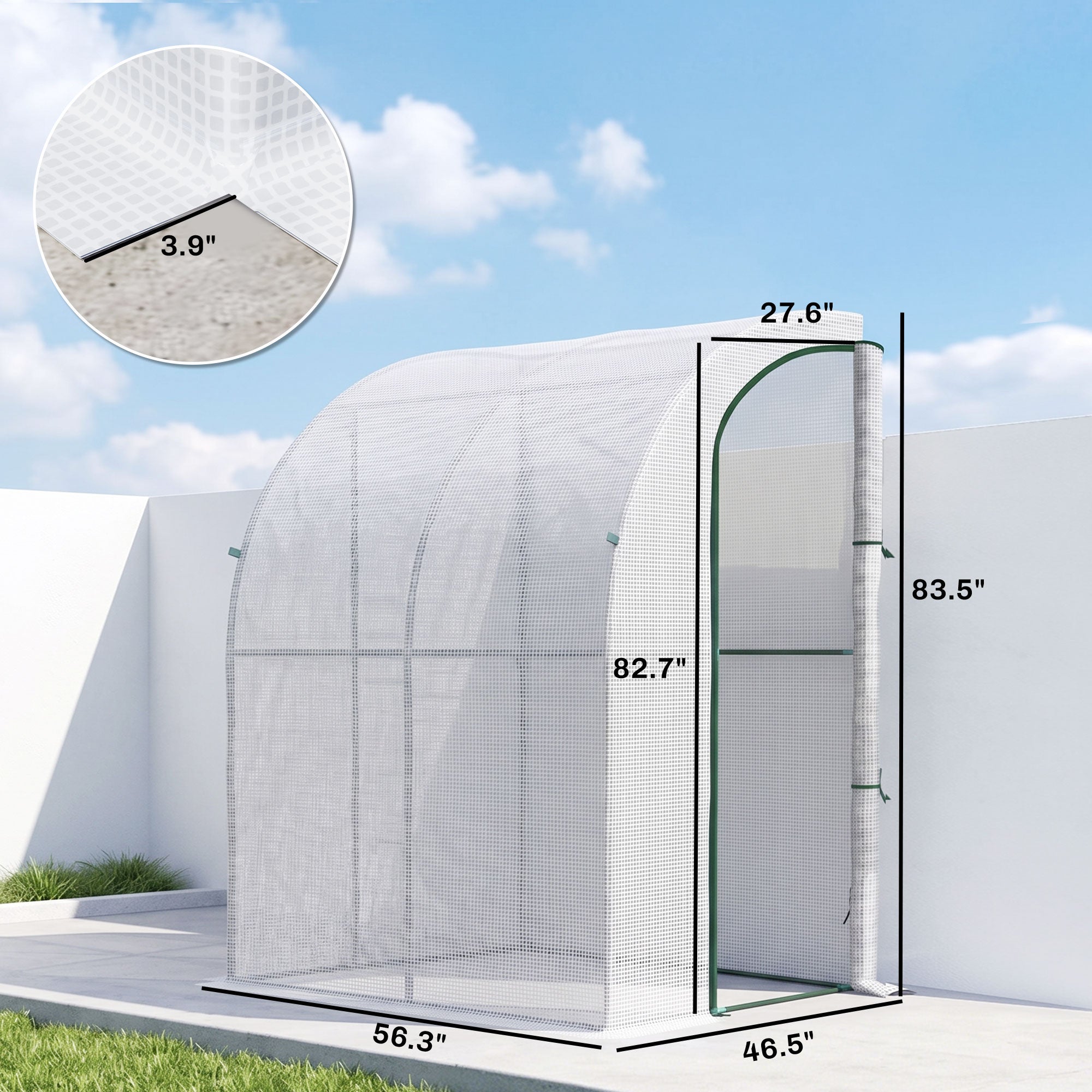 5' x 4' x 7' Outdoor Lean to Greenhouse, Walk-In Green House Plant Nursery with Roll-up Window, PE Cover, White