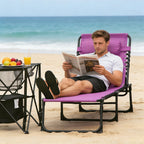 Folding Chaise Lounge Pool Chair with 4-Position Reclining Back, Pillow, Breathable Mesh & Bungee Seat, Purple