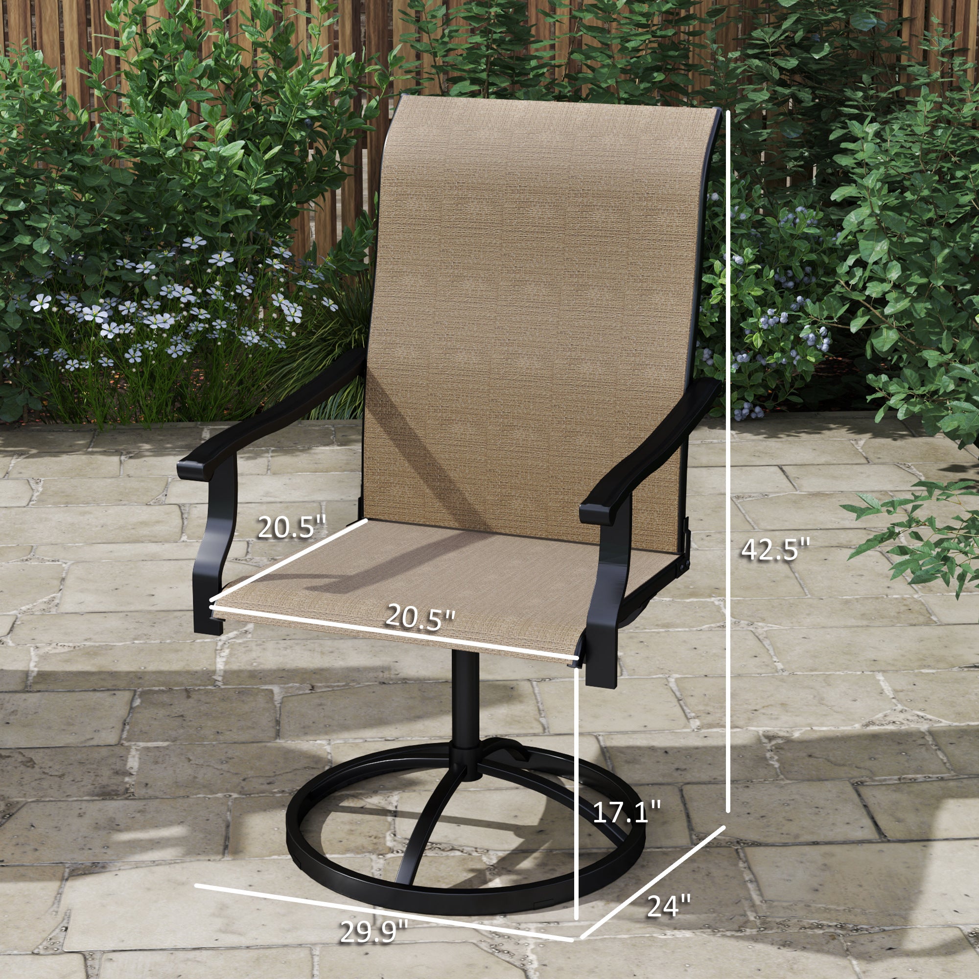 Patio Swivel Chairs Set of 2, High Back Patio Dining Chairs with All-Weather Mesh for Backyard, Lawn, Garden, Brown