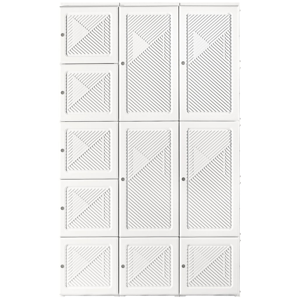 Portable Wardrobe Closet, Folding Clothes Storage Organizer with 8 Cube Compartments, 2 Hanging Rods, 11 Magnet Doors, White
