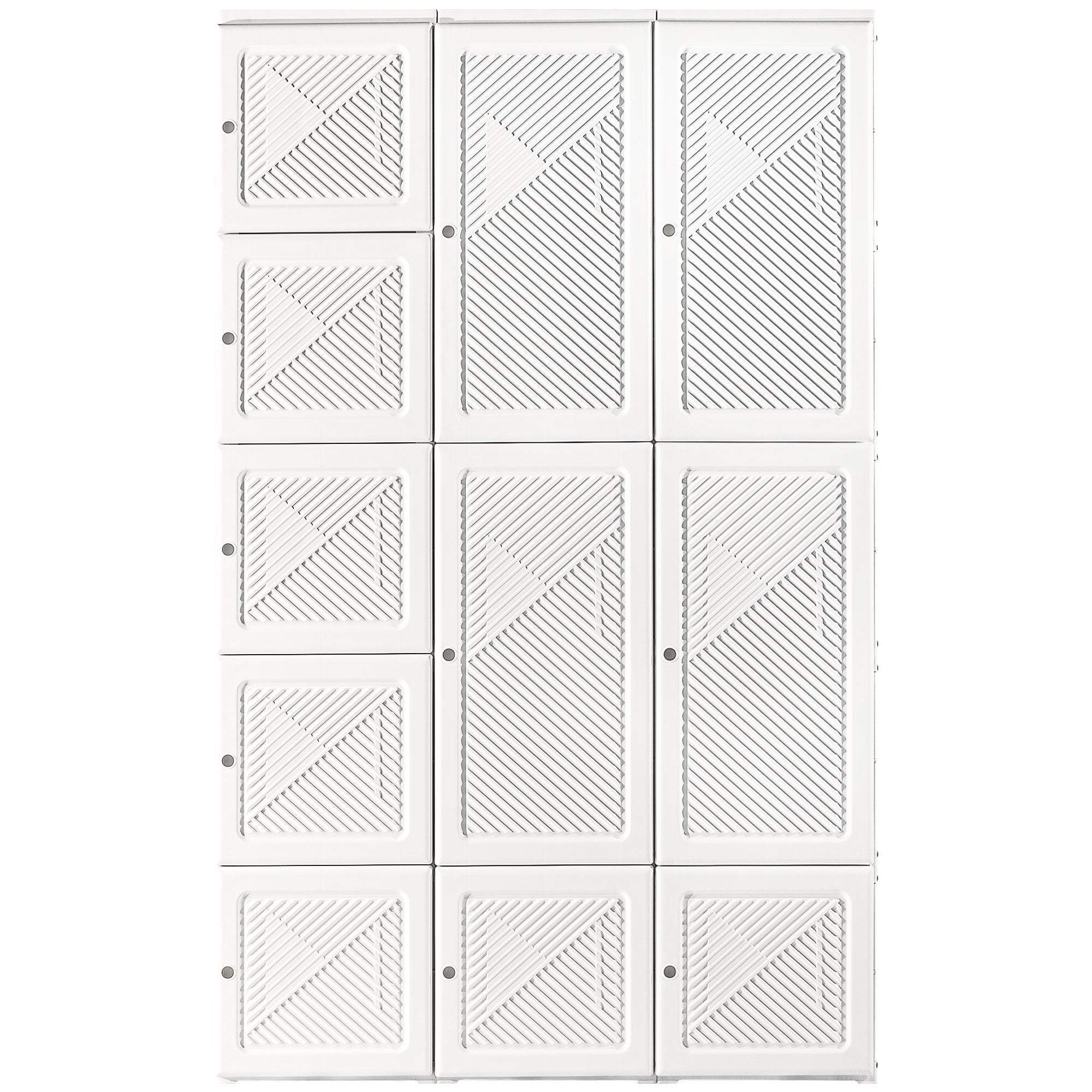 Portable Wardrobe Closet, Folding Clothes Storage Organizer with 8 Cube Compartments, 2 Hanging Rods, 11 Magnet Doors, White