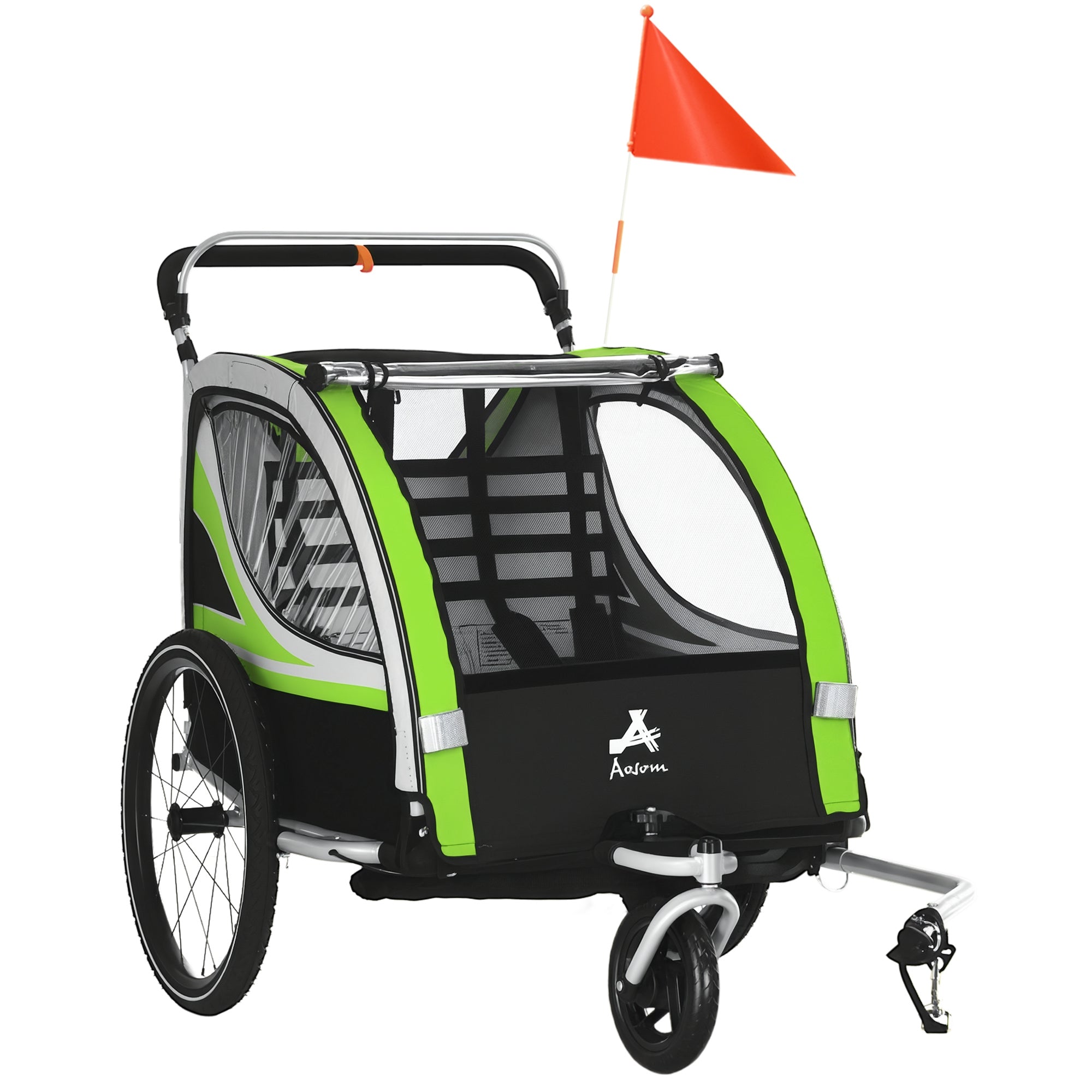 2-in-1 Walk/Ride Child Baby Bike Trailer for Kids 2 Seater, High-Visibility Bike Stroller for Toddler Wagon, Weather-Strong Double Bicycle Trailer Accessory, Green