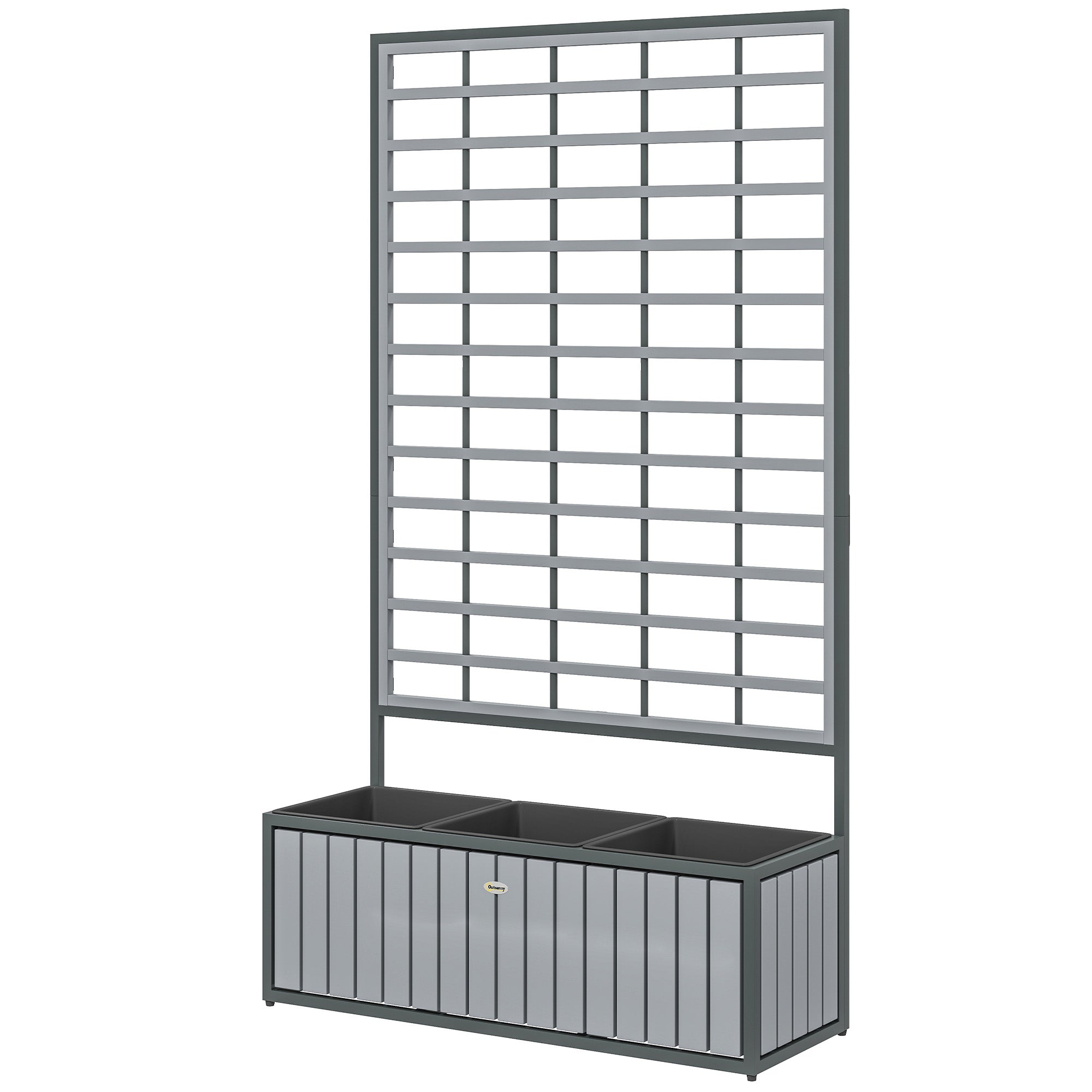 Wooden Raised Garden Bed with Trellis, Removable Pots, for Backyard, Patio, Balcony, 29" x 11" x 52", Gray