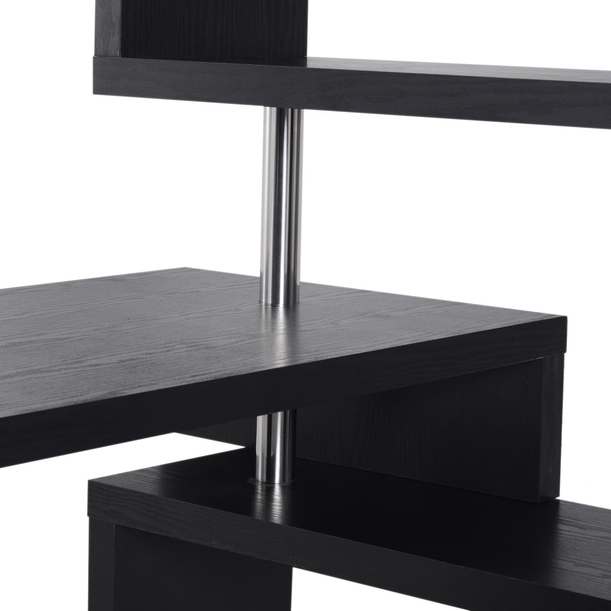 94" 5 Tier L-Shaped Computer Desk Rotating Writing Table Corner Desk with Display Shelves and Stainless Steel Frame, Black