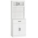 Freestanding Kitchen Pantry, 4-Door Buffet Cabinet with Hutch, Coffee Bar with Adjustable Shelves, 63.5 Inches, White