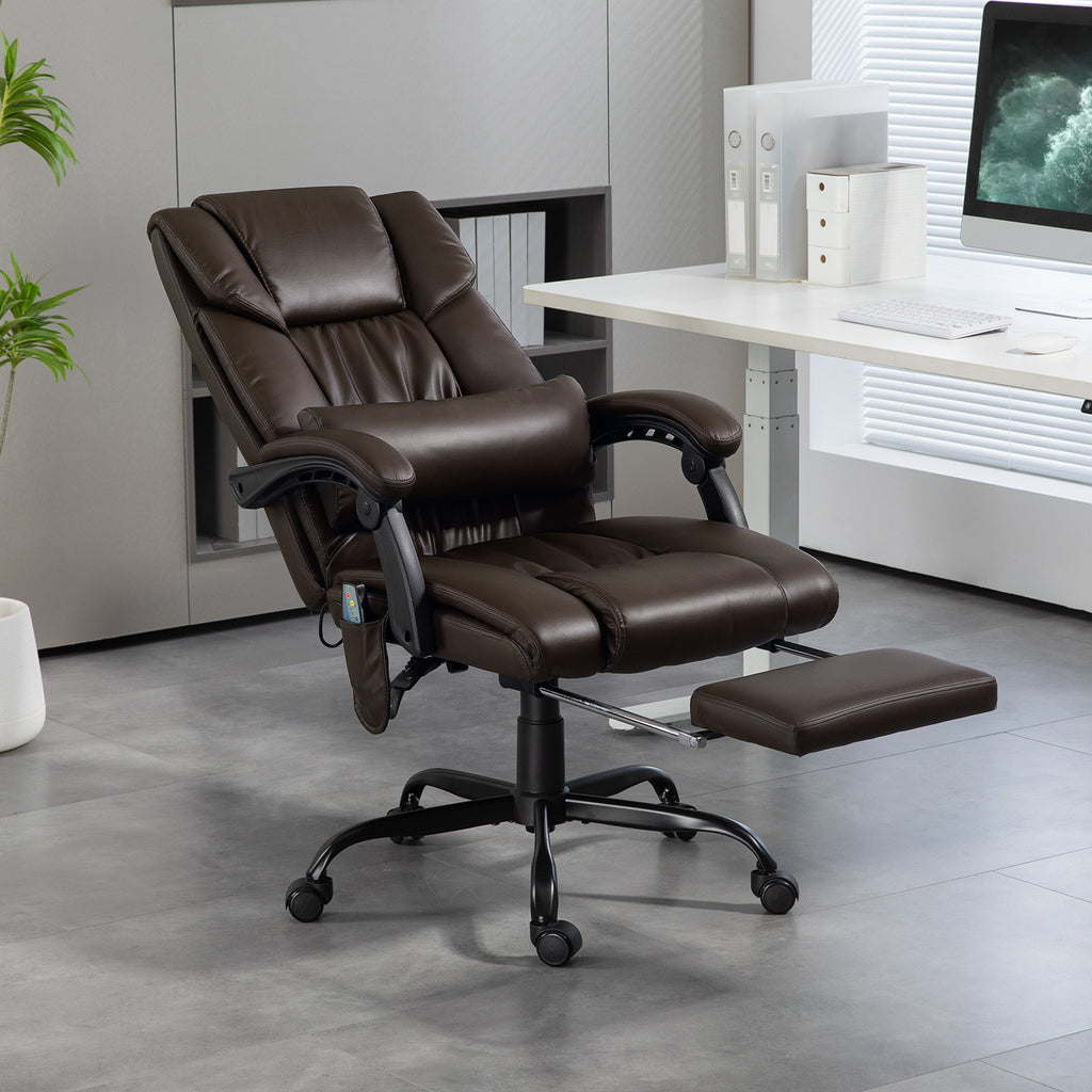 Massage Office Chair with 6 Vibrating Points, High Back Reclining Office Chair with Footrest and Remote, Brown
