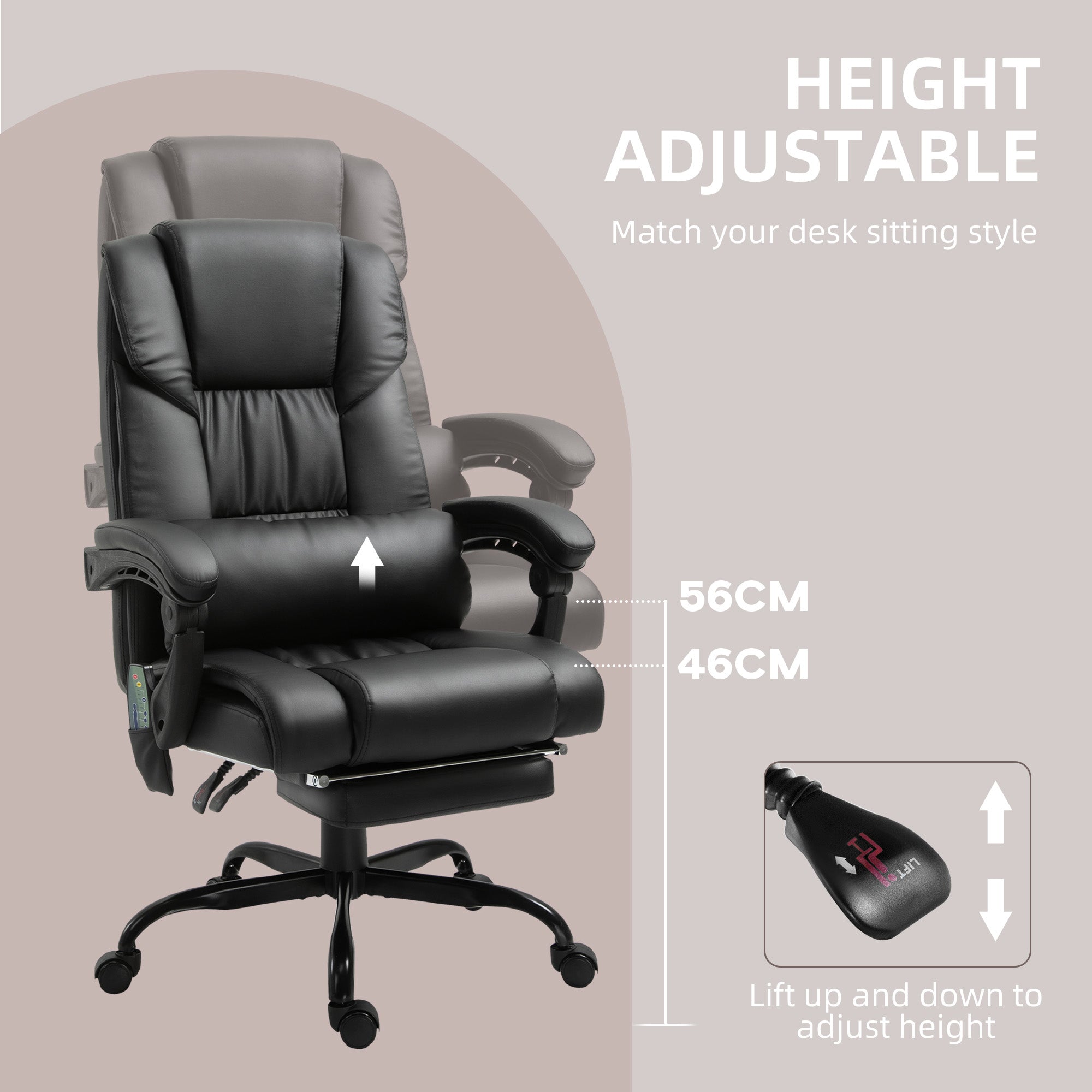Massage Office Chair with 6 Vibrating Points, High Back Reclining Office Chair with Footrest and Remote, Black
