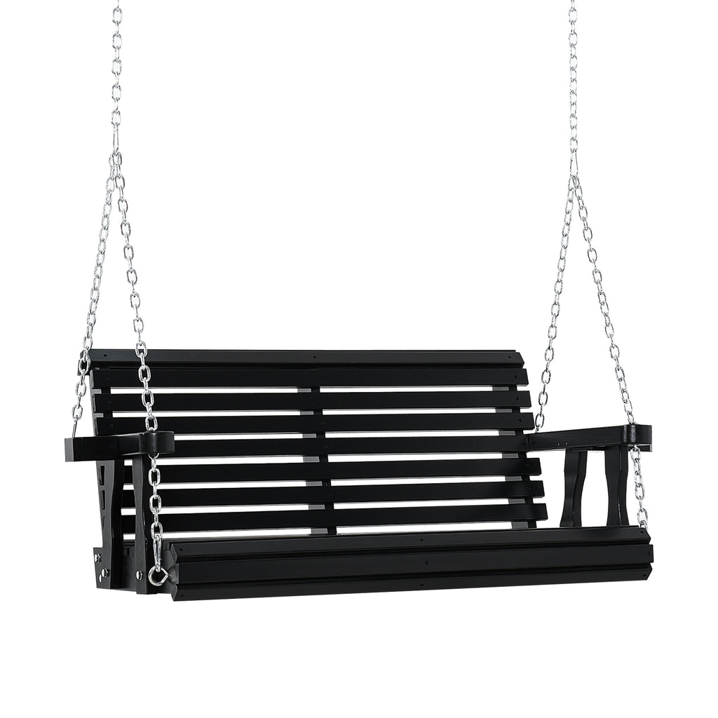 Porch Swing with Chains and Cupholders, 2 Person Wooden Patio Swing Chair, 440 lbs. Weight Capacity, for Garden, Poolside, Backyard, Black