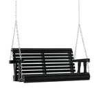 Porch Swing with Chains and Cupholders, 2 Person Wooden Patio Swing Chair, 440 lbs. Weight Capacity, for Garden, Poolside, Backyard, Black