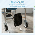 Rolling Shower Wheelchair for Seniors, Bedside Commode Chair with Locking Wheels, Seat, Backrest, Arms, Gray