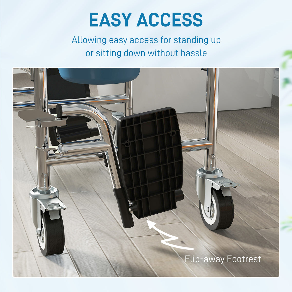 Rolling Shower Wheelchair for Seniors, Bedside Commode Chair with Locking Wheels, Seat, Backrest, Arms, Gray