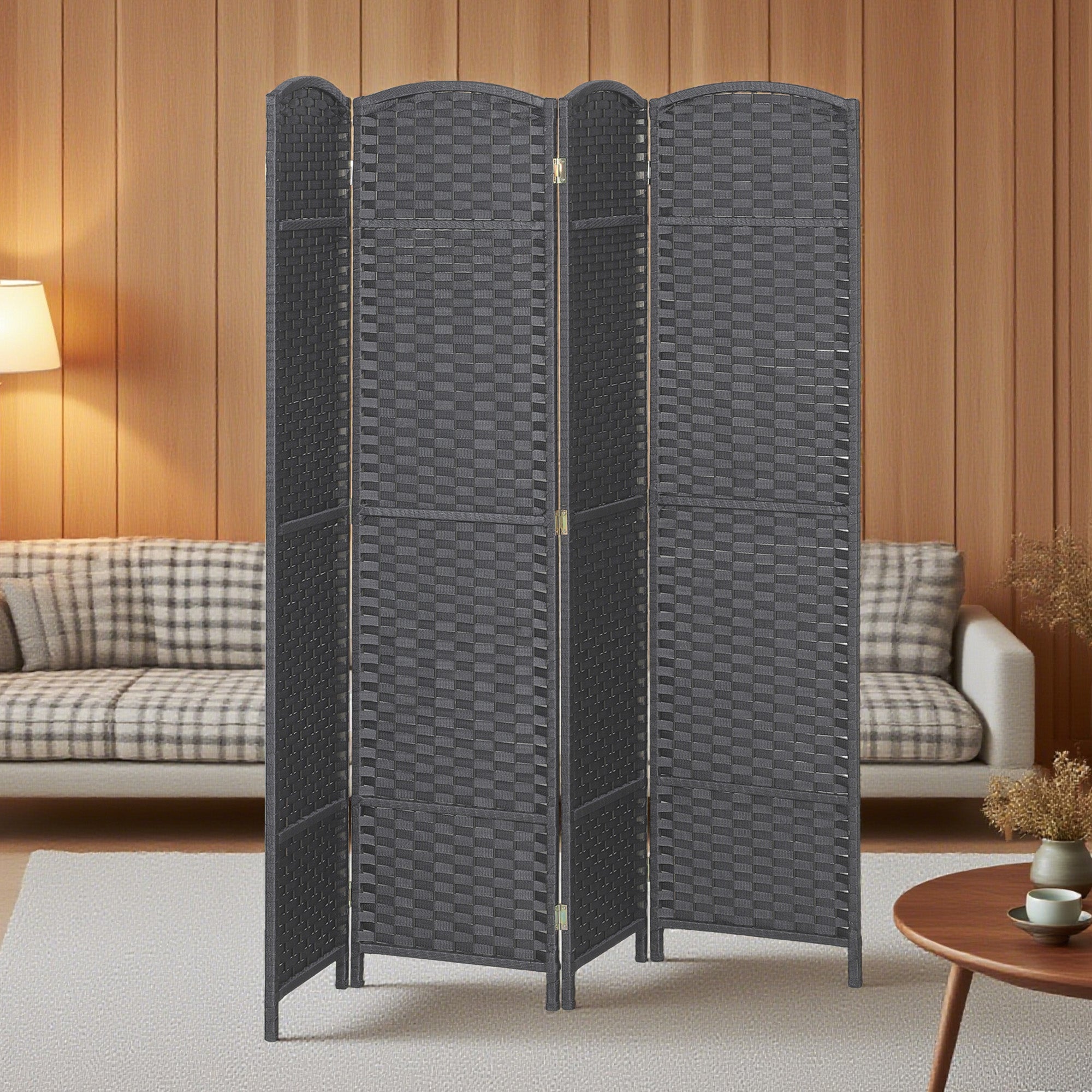 Folding Room Divider Screen 4 Panel 5.6 ' Tall Privacy Screen Freestanding Room Partition for Home Office, Charcoal Gray