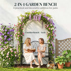 Metal Trellis Arbor Arch for Climbing Plants with Garden Bench, Grow Grapes and Vines, Decorative Seating, Black