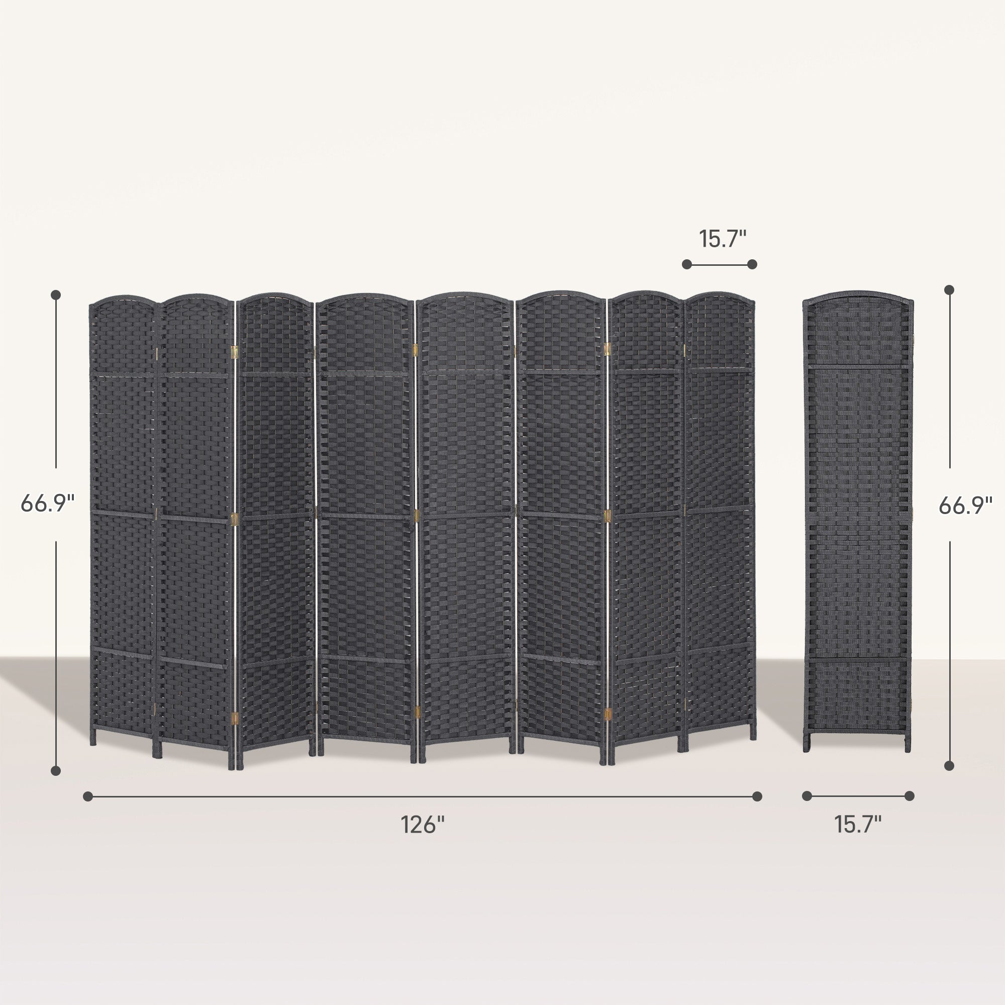 Folding Room Divider Screen 8 Panel 5.6' Tall Privacy Screen Freestanding Room Partition for Home Office, Charcoal Gray