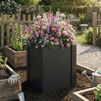 Raised Garden Bed Galvanized Planter Box Outdoor with Gloves for Gardening Vegetables, Flower, Herb, 1.4 x 1.4 x 1.5 ft, Black