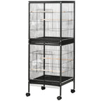 55" 2 In 1 Bird Cage Aviary Parakeet House for finches, budgies with Wheels, Black