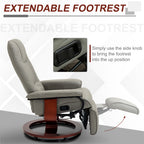 Faux Leather Manual Recliner, Adjustable Swivel Lounge Chair with Footrest, Armrest and Wrapped Wood Base for Living Room, Gray
