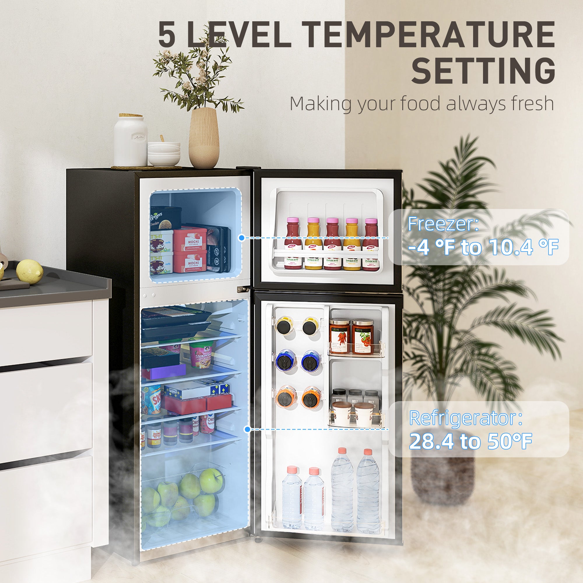 Small Fridge with Freezer, 4 Cu Ft Refrigerator with Reversible Doors, Silver