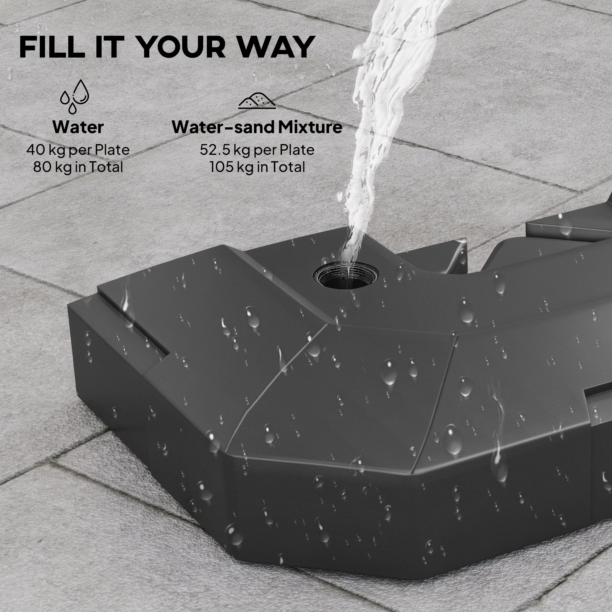 2-Piece Cantilever Umbrella Base Weight Set, 231 lb Water or Sand Fillable Outdoor Offset Umbrella Weights, Black