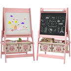 Art Easel for Kids with Paper Roll, Blackboard, Whiteboard, Storage, Pink