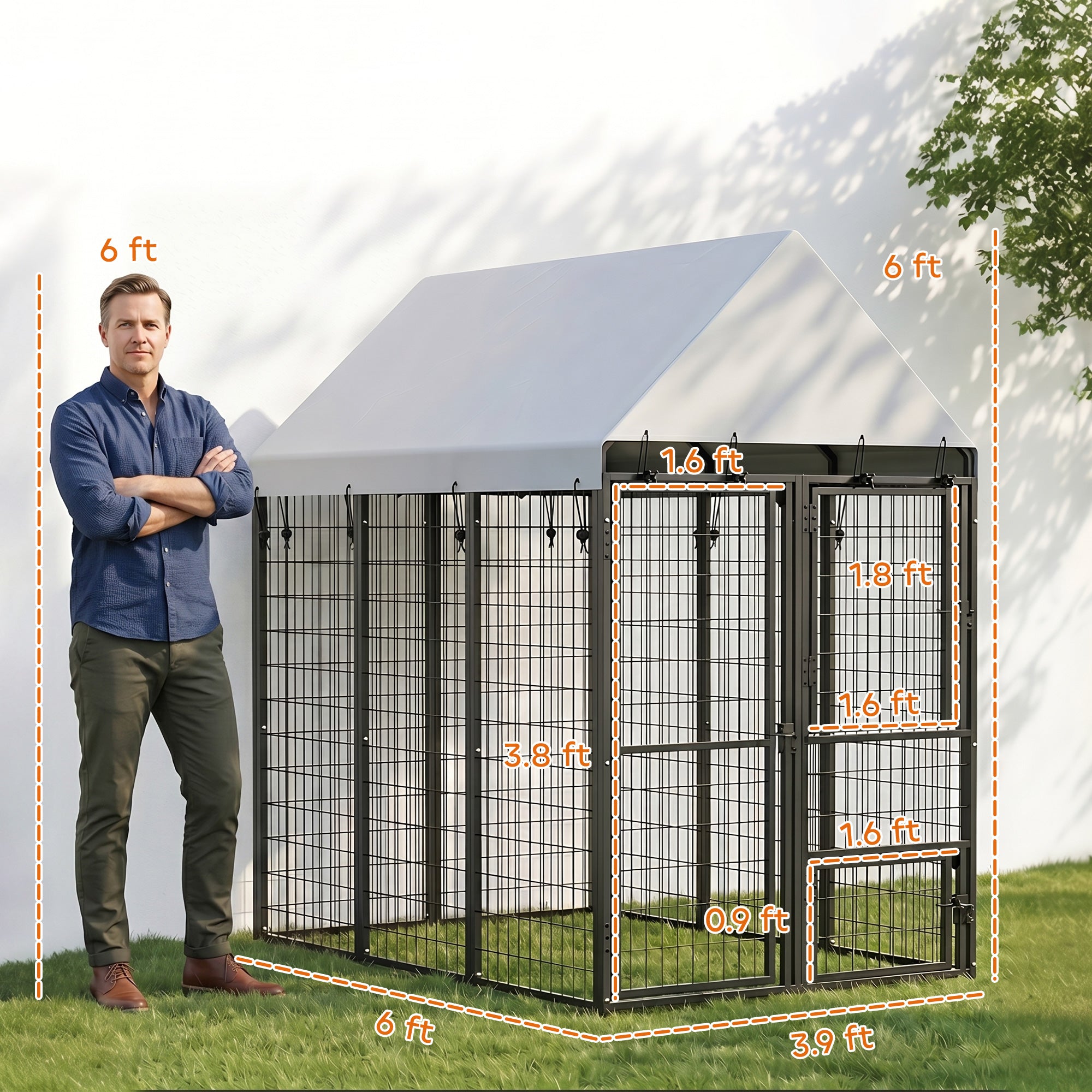 Large Dog Kennel Outdoor with Roof, 3 Doors, Expandable Heavy Duty Dog Kennel Dog Run for All Breed Sizes, 6' x 4' x 6'