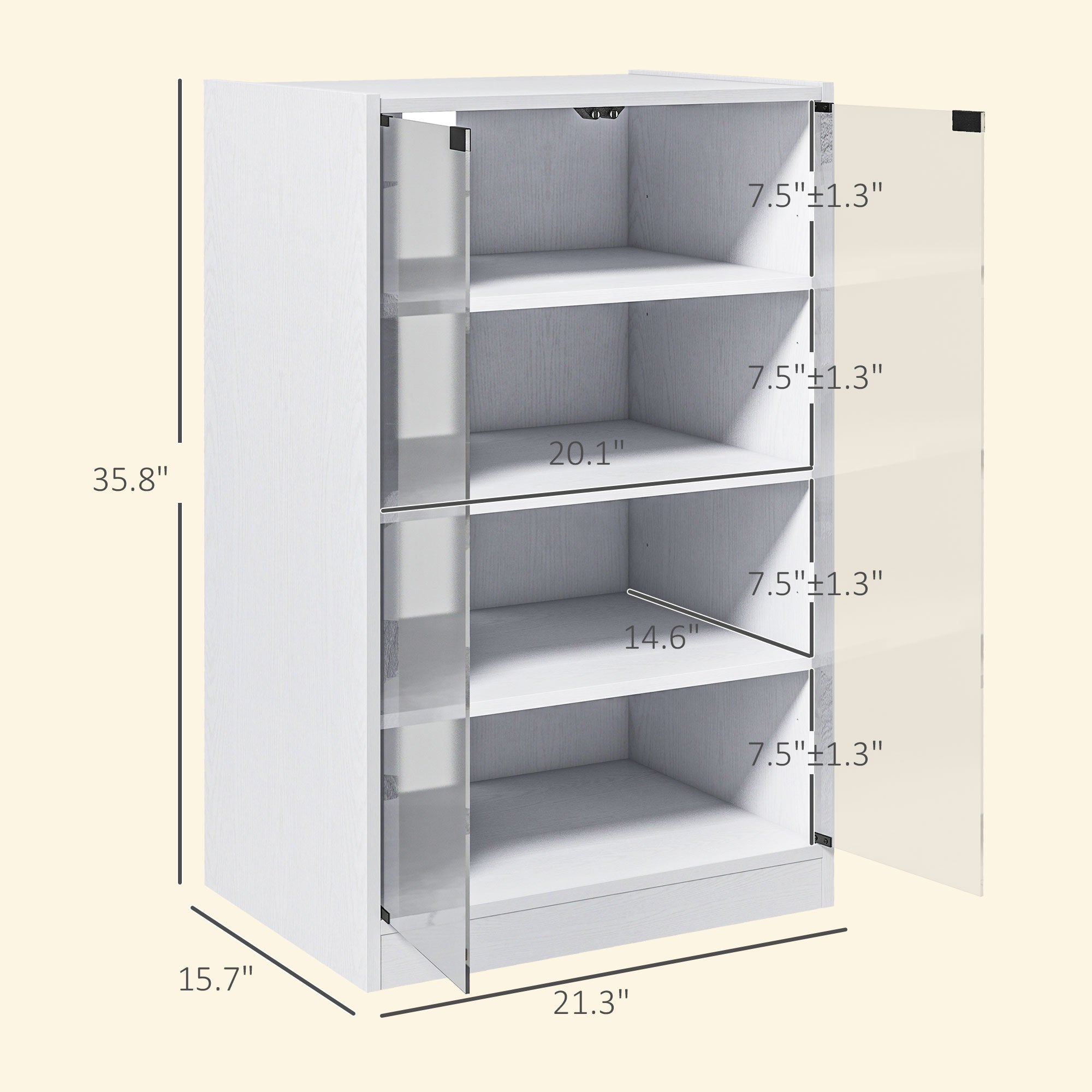 4-Tier Media Cabinet, Media Stand with Adjustable Shelves, Tempered Glass Doors, and Cable Management, Distressed White
