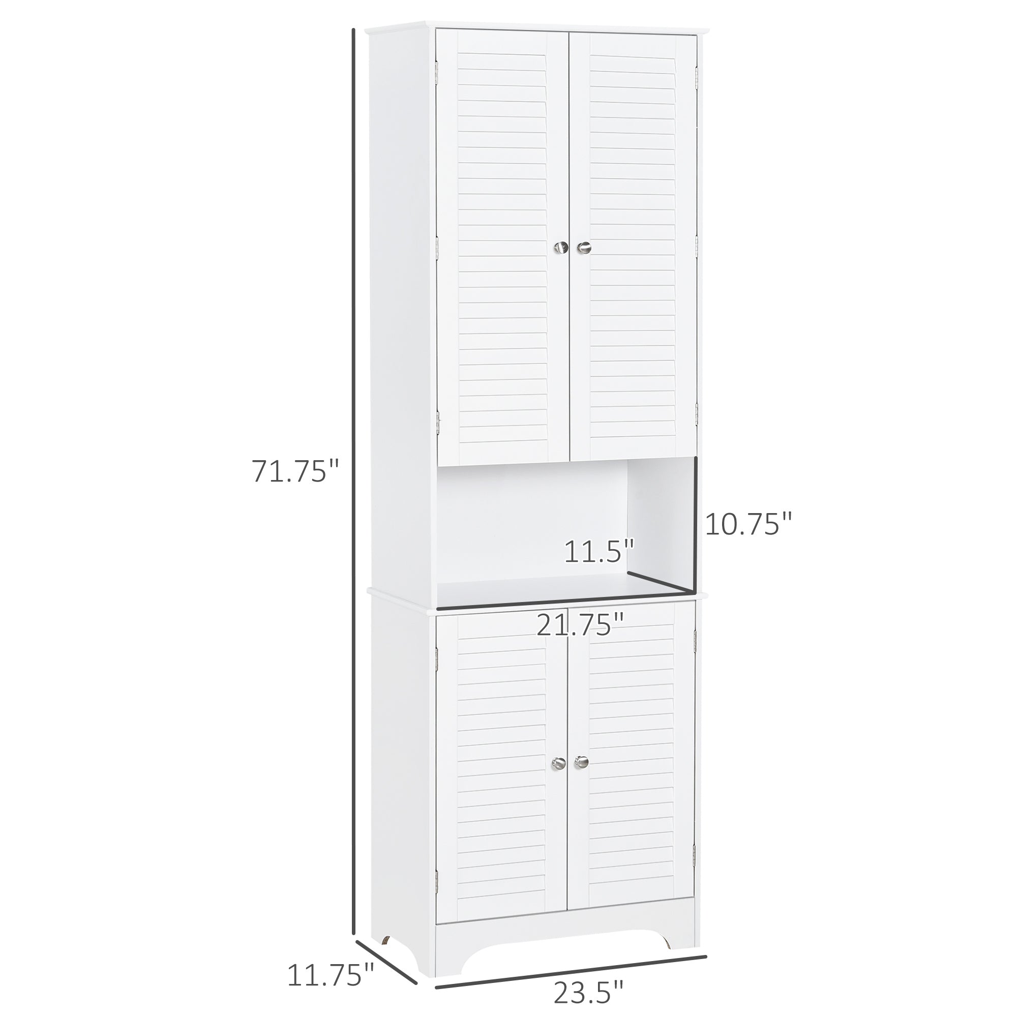 Tall Narrow Bathroom Storage Cabinet with Doors and Shelf Adjustability, Freestanding Linen Cabinet with 2 Cabinets and Countertop, White
