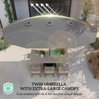 Garden Parasol 14.4ft Double-Sided Sun Umbrella with Base, Patio Parasol with LED Solar Lights, Gray