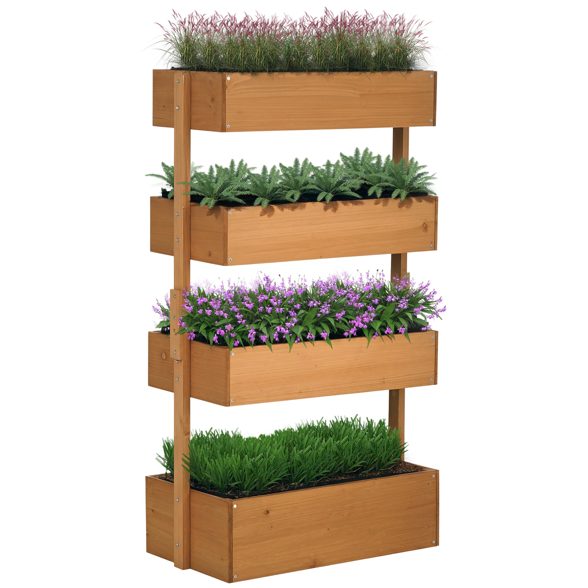 Vertical 4 Tier Raised Garden Bed, Wooden Planter Box, Self-Draining with Bed Liner for Indoor Outdoor Flowers, Vegetables and Herbs, Orange