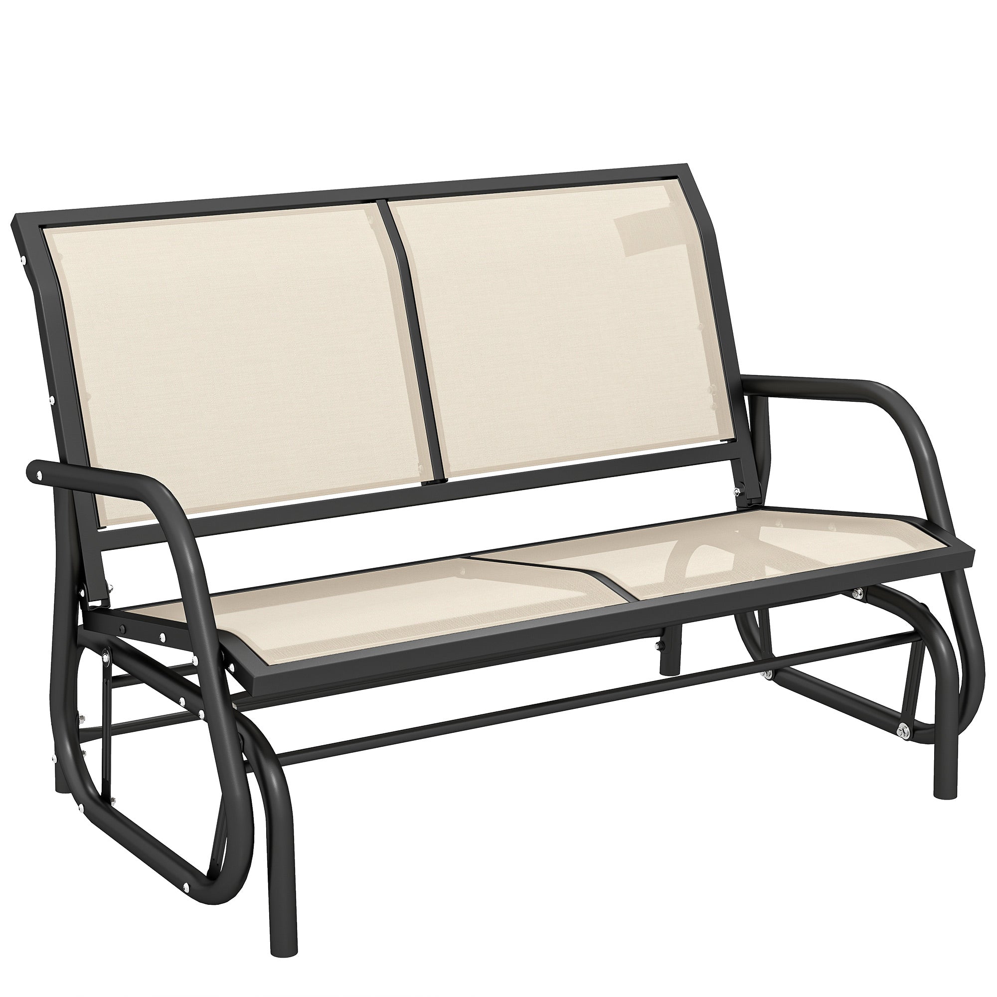 2-Person Outdoor Glider Bench, Patio Double Swing Rocking Chair Loveseat w/Powder Coated Steel Frame for Backyard Garden Porch, Beige