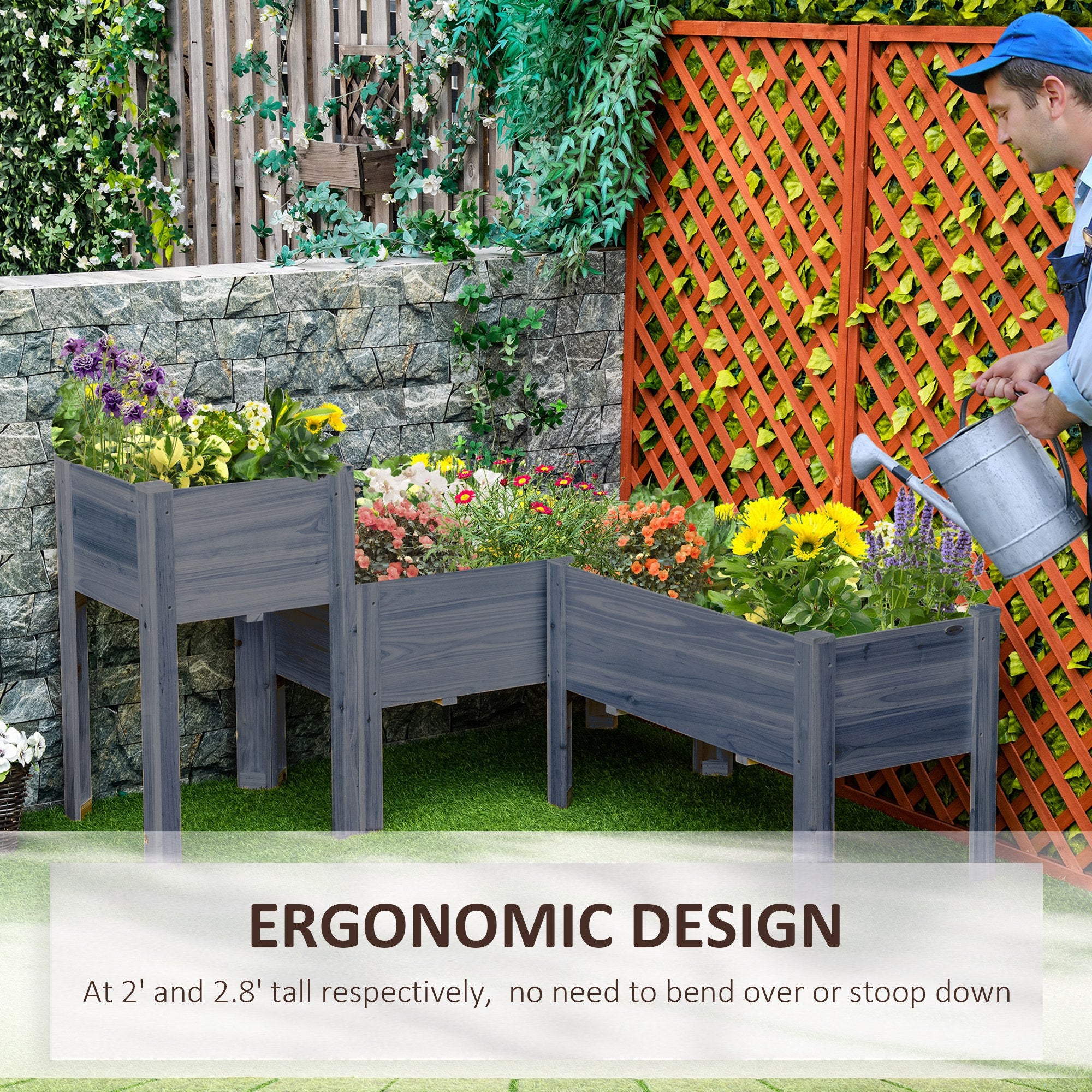 Raised Garden Bed Set of 3, Wooden Elevated Planter Box with Legs and Bed Liner, for Backyard and Patio to Grow Vegetables, Herbs, and Flowers, Gray