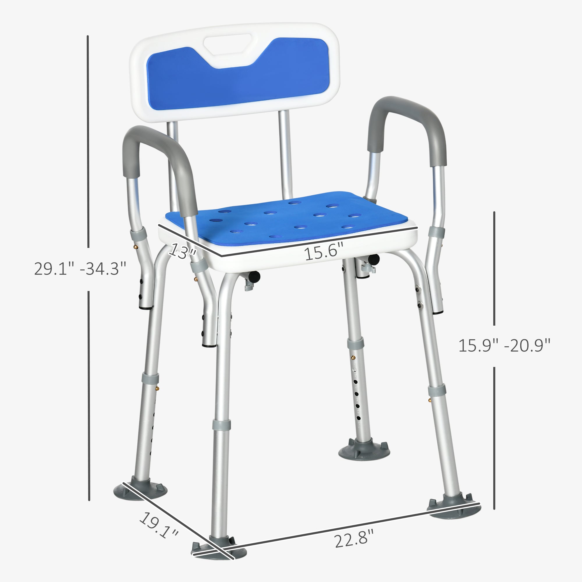 EVA Padded Shower Chair with Arms and Back, Bath Seat with Adjustable Height, Anti-slip Shower Bench for Seniors and Disabled, Tool-Free Assembly, 299lbs
