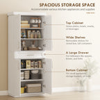 Modern Kitchen Pantry Freestanding Cabinet Cupboard with Doors and Drawer, Adjustable Shelving, White
