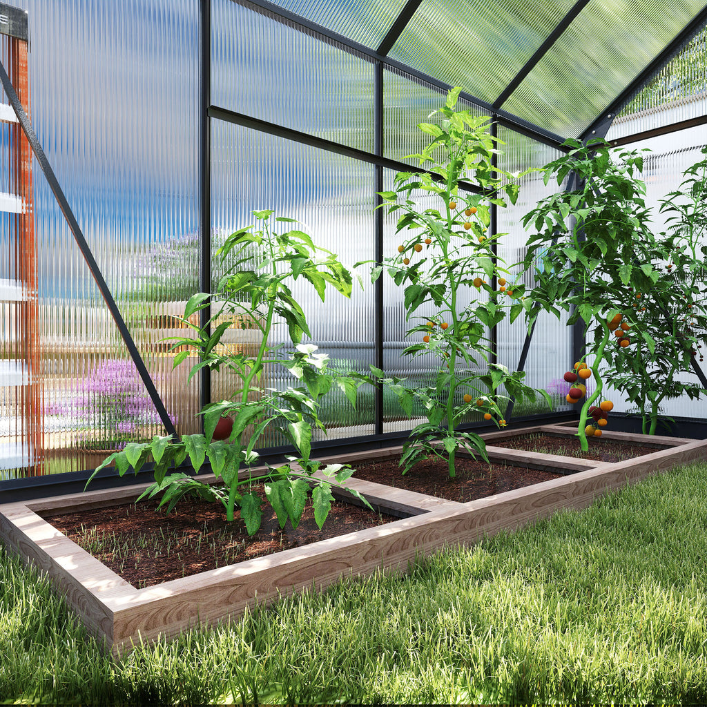 Polycarbonate Greenhouse, Heavy Duty Outdoor Aluminum Walk-in Green House Kit Vent Door, 6.2'x8.3'x6.6' Gray