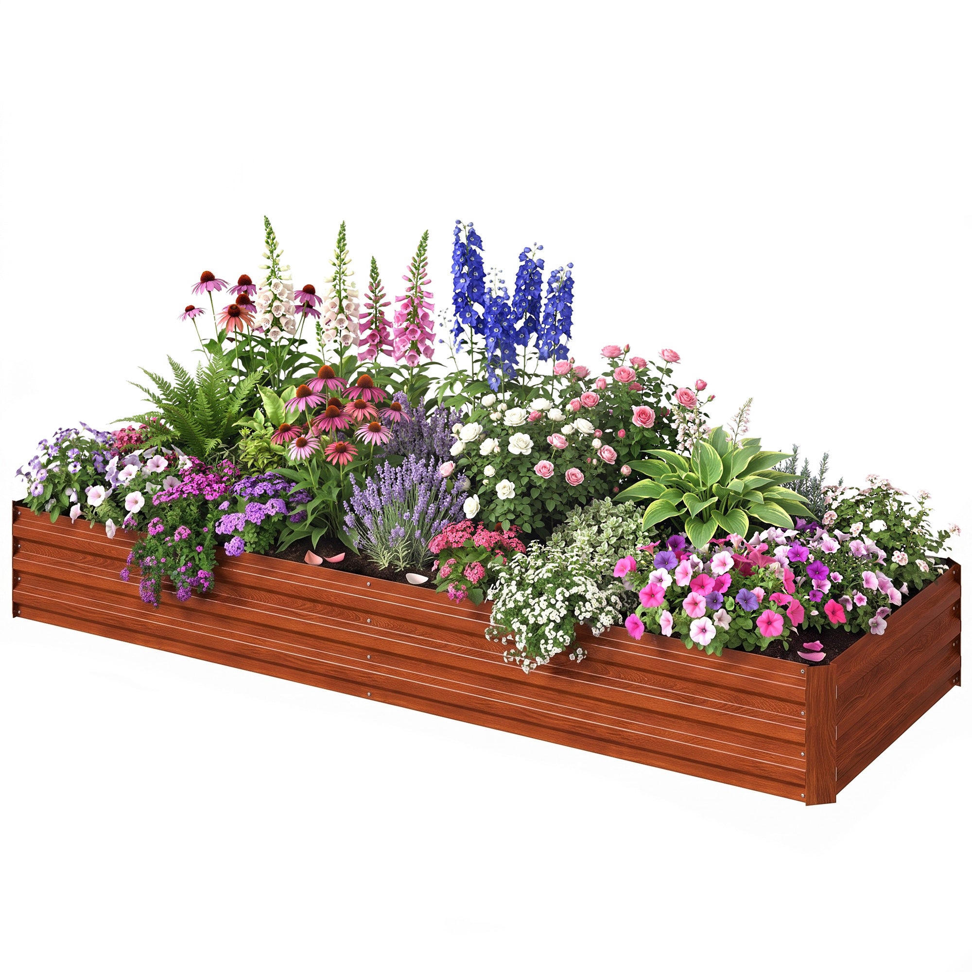 95" x 36" x 12" Galvanized Raised Garden Bed, Easy DIY and Cleaning for Growing Flowers, Herbs, Succulents, Natural Wood