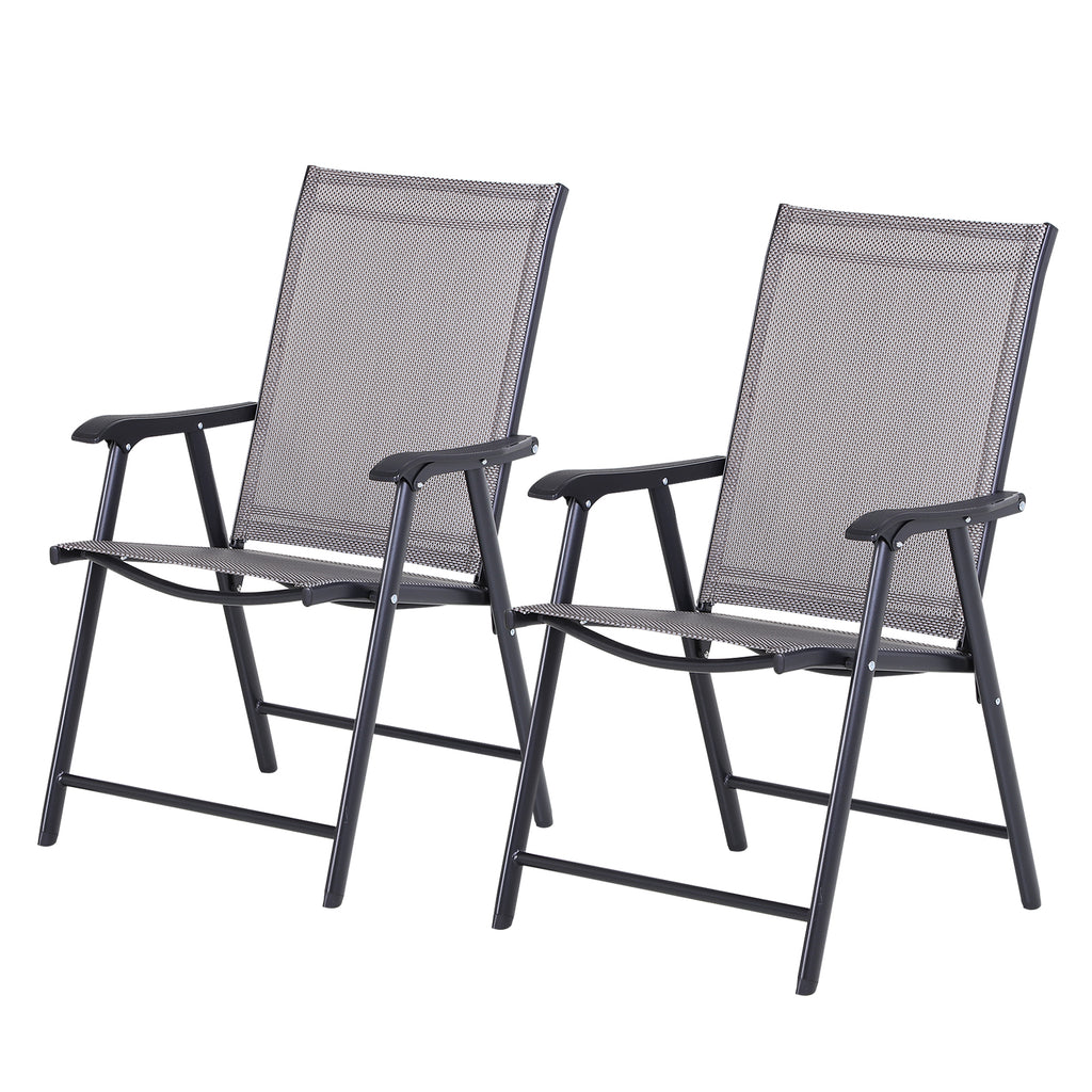 Set of 2 Outdoor Folding Chairs, Stackable Patio Dining Chairs with Armrests, Metal Frame, Gray