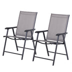Set of 2 Outdoor Folding Chairs, Stackable Patio Dining Chairs with Armrests, Metal Frame, Gray