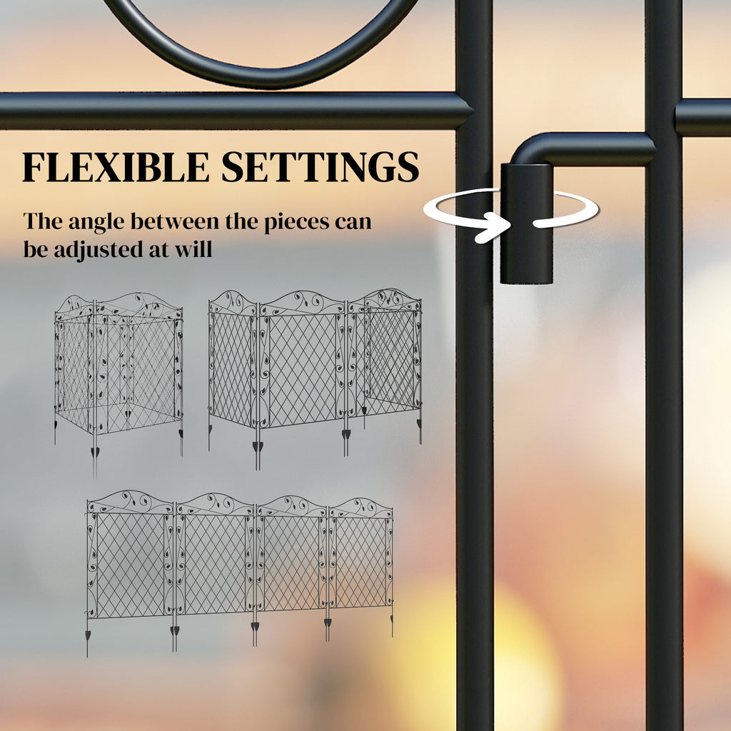 Garden Fence, 4 Pack Steel Fence Panels, 11.5' L x 43" H, Rust-Resistant Decorative Border Flower Edging for Yard, Landscape, Patio, Outdoor Decor, Wavey Vines