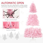 7' Artificial Pink Christmas Trees, with Auto Open, Steel Base, Wide Shape for Indoor Xmas Decoration