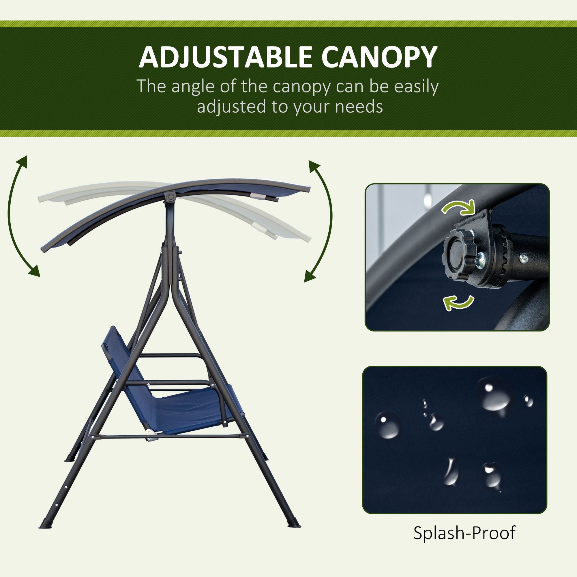 3-Person Porch Swing with Stand, Outdoor Swing for Patio Porch with Adjustable Tilt Canopy and Comfortable Swing Bench-Style Seat, Steel Frame, Dark Blue