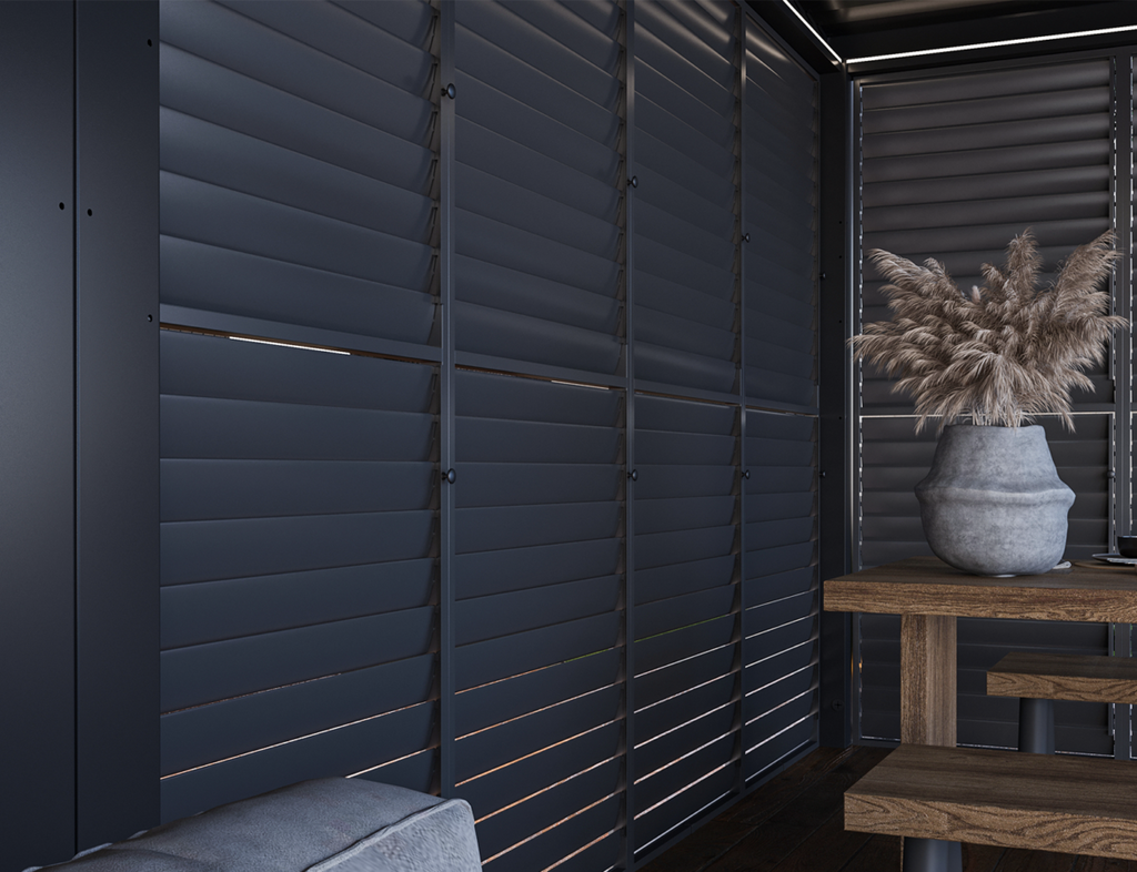 Privacy Shutter Walls Adjustable All-Aluminum Shutters 20' Side White - Pergola Privacy & Shade