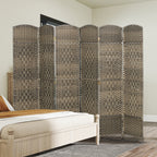 Folding Room Divider Screen 6 Panel 6' Tall Privacy Screen Freestanding Wood Partition for Home Office, Dark Rustic Oak