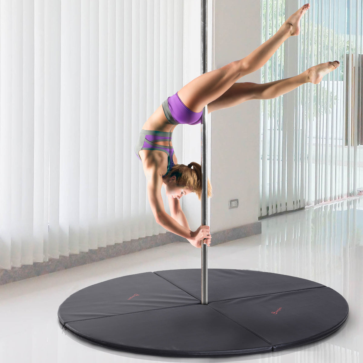 Pole Dance Mat, 2"T x 5'W Folding Pole Crash Mat for Home, Lightweight and Foldable, Black