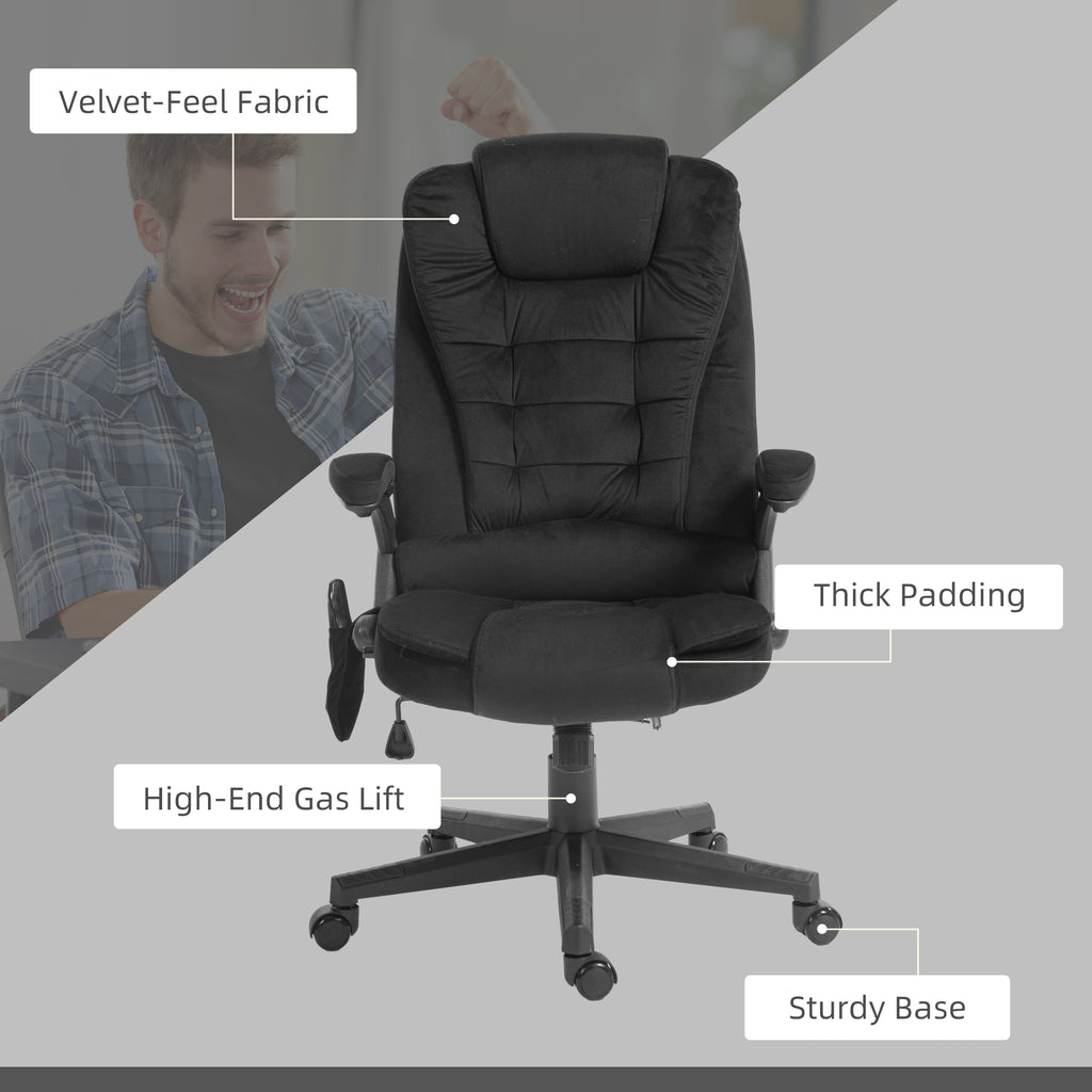 6 Point Executive Office Chair with Heat, Velvet High Back Vibrating Massage Office Chair, Black