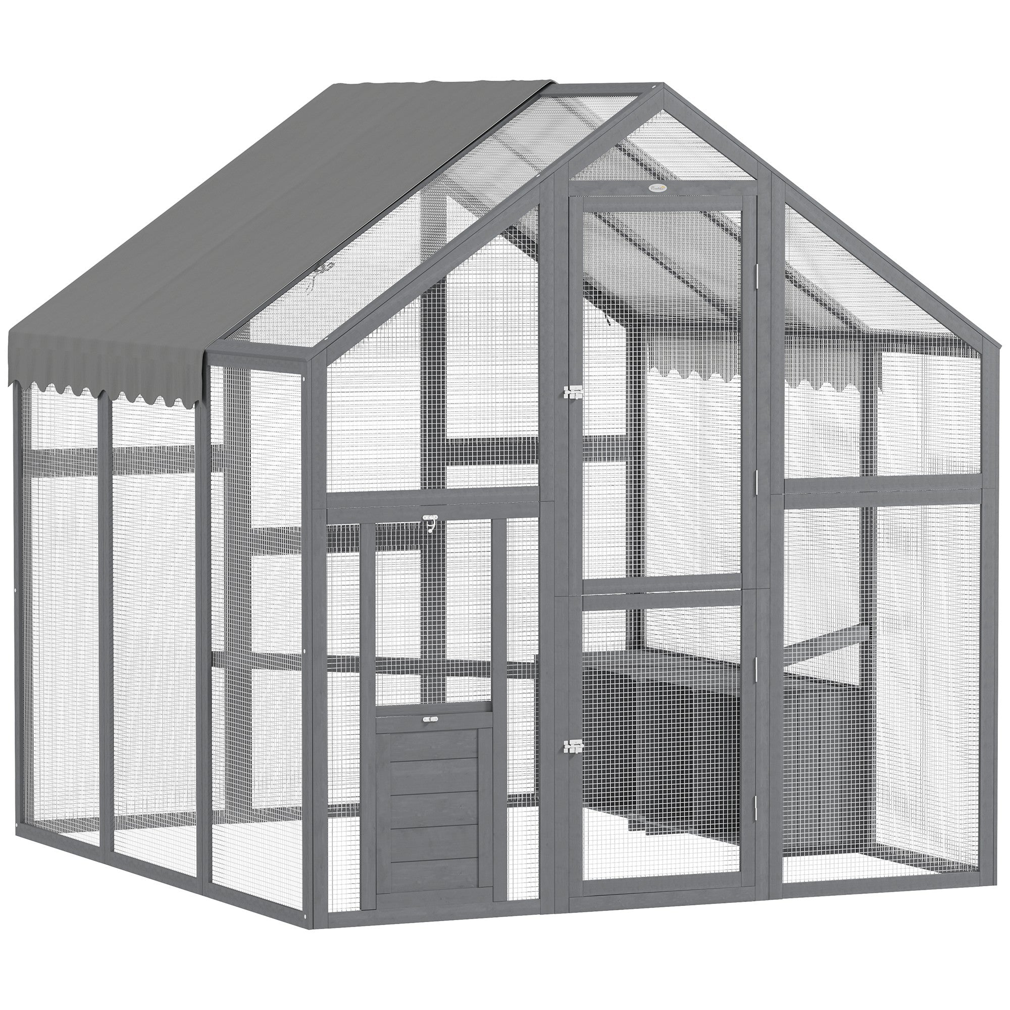 Large Wooden Chicken Run with Waterproof & Anti-UV Cover, for 6-8 Chickens, for Backyard, Farm, Gray