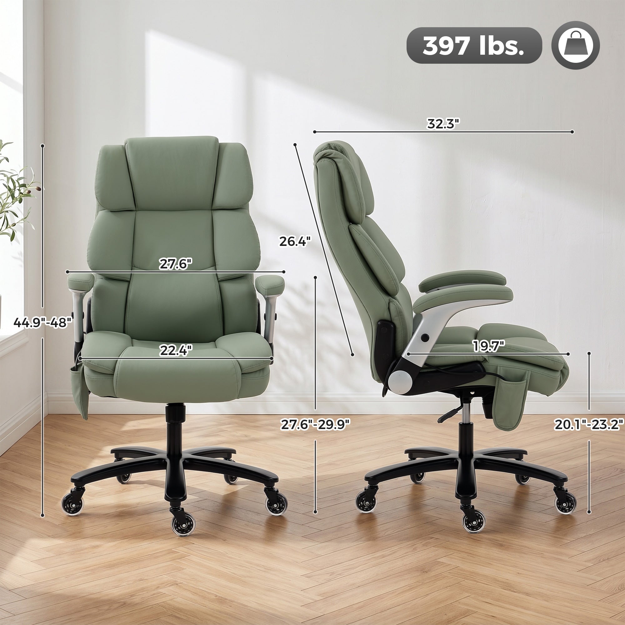 Ergonomic Office Chair with Inflatable Adjustable Lumbar Support, 400 Lbs Heavy Duty High Back Desk Chair, Light Green