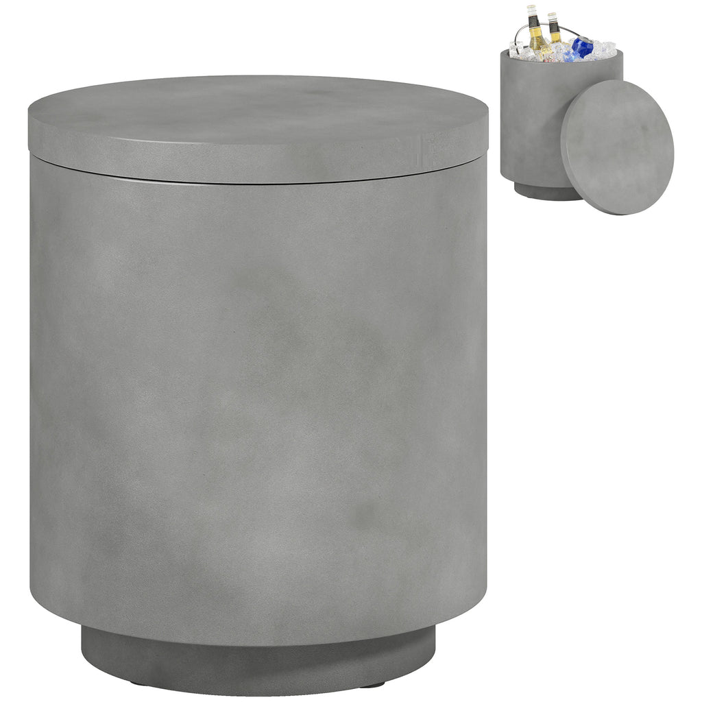 2.6 Gal Outdoor Side Table, 3-In-1 Concrete Cooler Bar Table with Storage, Removable Ice Bucket and Lid, Gray