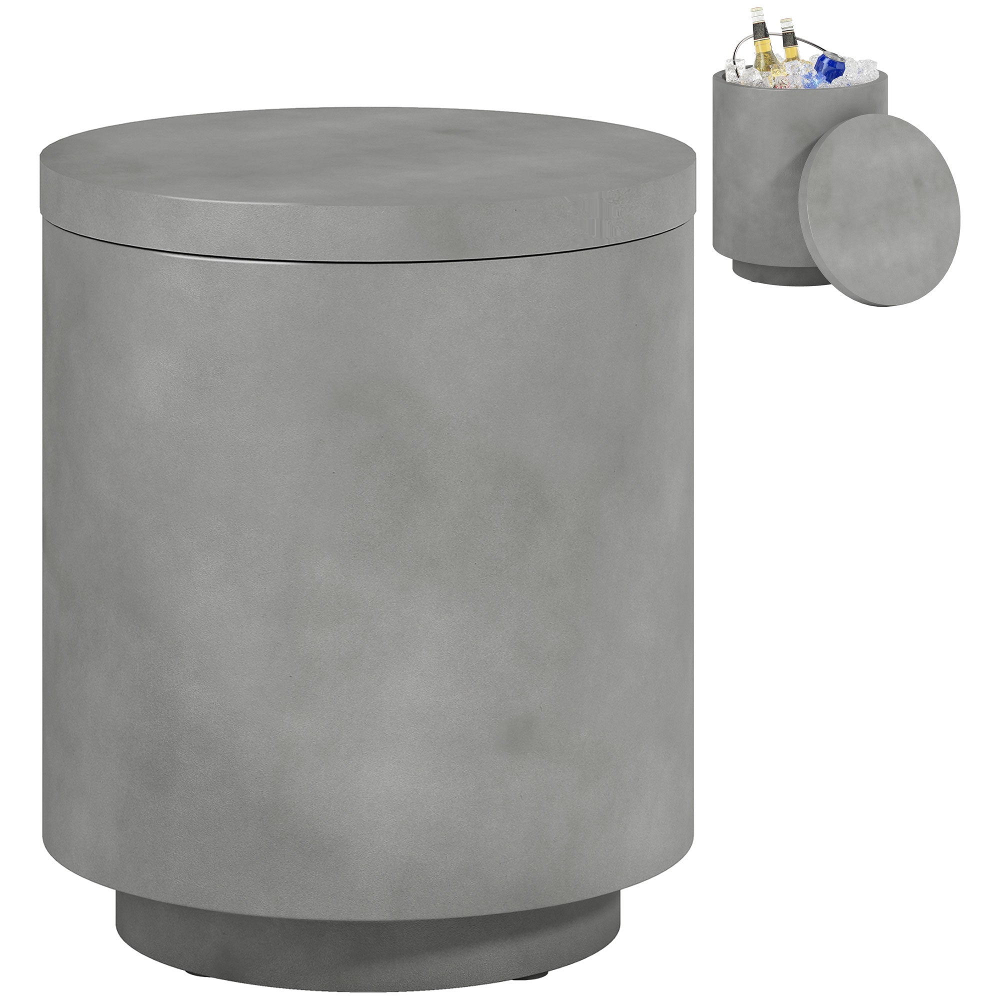 2.6 Gal Outdoor Side Table, 3-In-1 Concrete Cooler Bar Table with Storage, Removable Ice Bucket and Lid, Gray