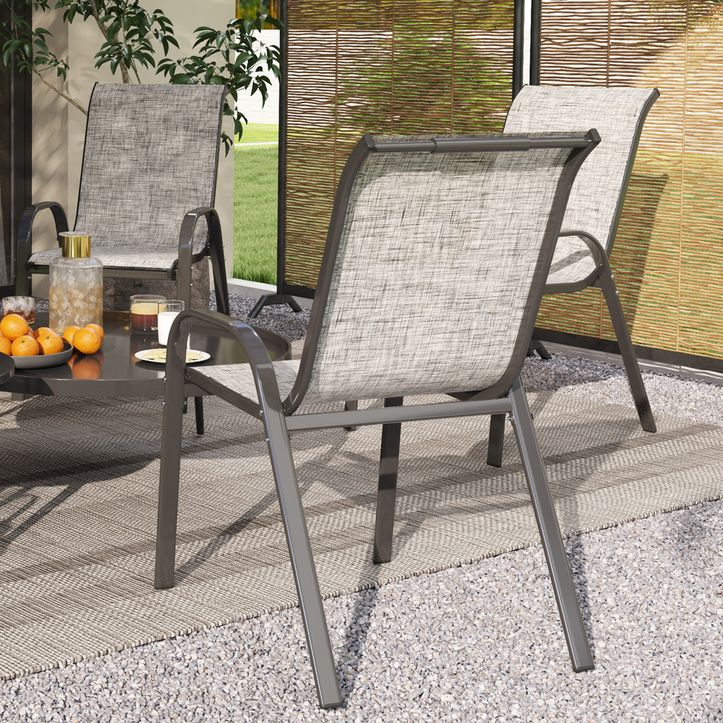 Set of 4 Outdoor Dining Chairs, Stackable Patio Chairs with High Back, Breathable Mesh Seat for Garden Lawn, Mixed Gray
